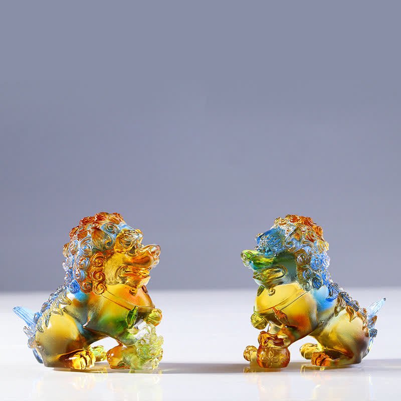 Pièce d'art en cristal de lion Liuli faite à la main pour la force et la protection