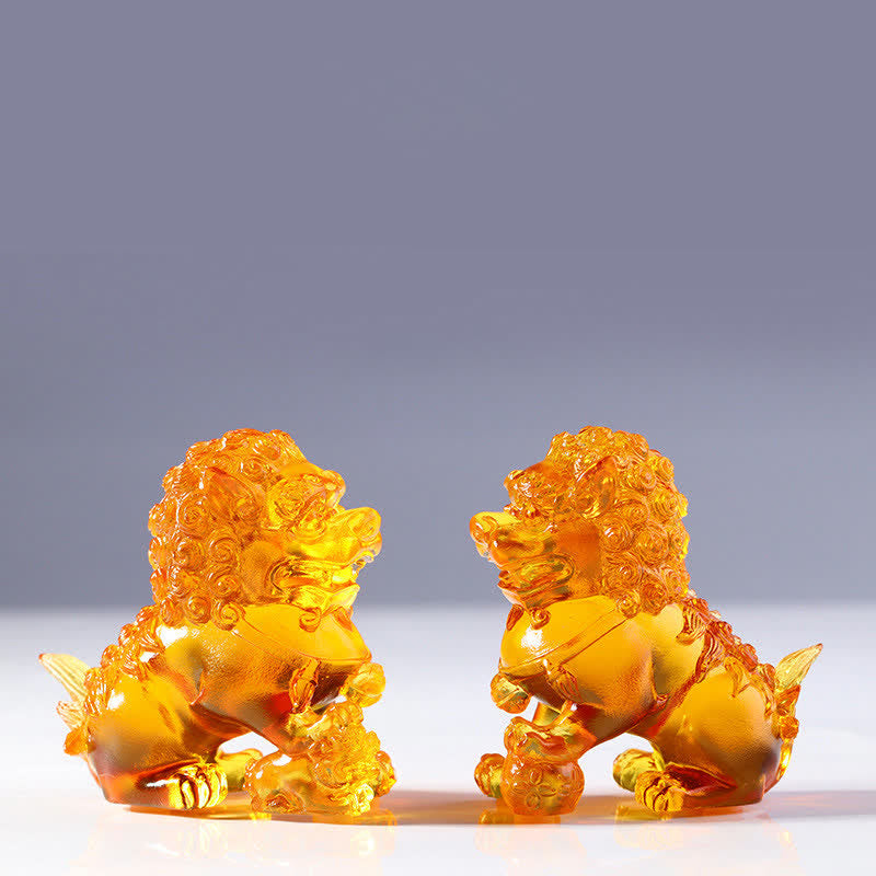 Pièce d'art en cristal de lion Liuli faite à la main pour la force et la protection