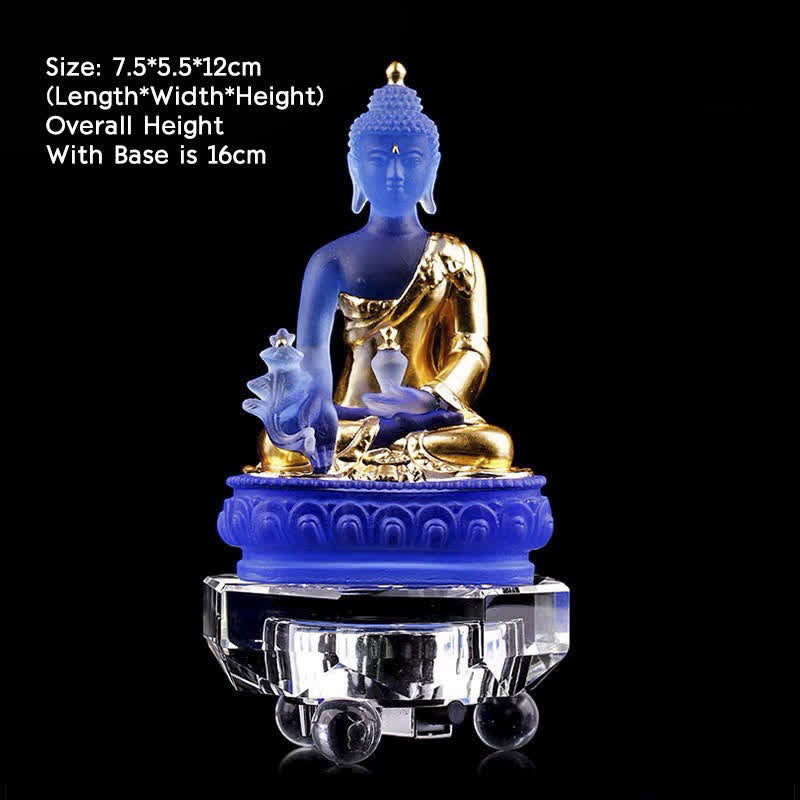Statue de Bouddha de médecine en cristal Liuli faite à la main 13 cm