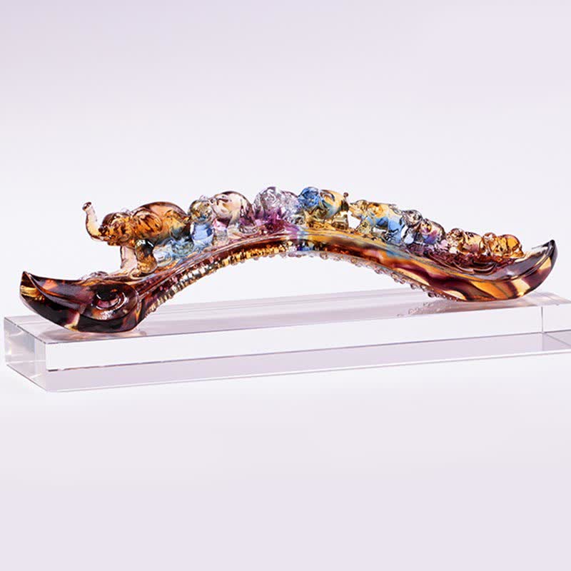 Figurine d'éléphant Ruyi en cristal Liuli faite à la main