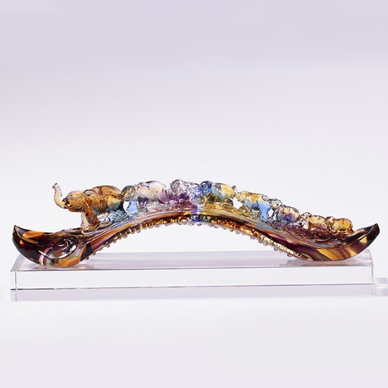 Figurine d'éléphant Ruyi en cristal Liuli faite à la main