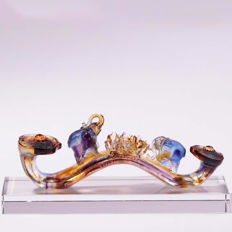 Figurine d'éléphant Ruyi en cristal Liuli faite à la main