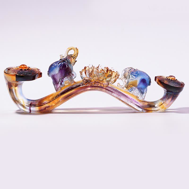Figurine d'éléphant Ruyi en cristal Liuli faite à la main