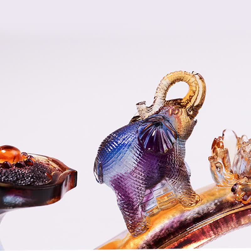 Figurine d'éléphant Ruyi en cristal Liuli faite à la main
