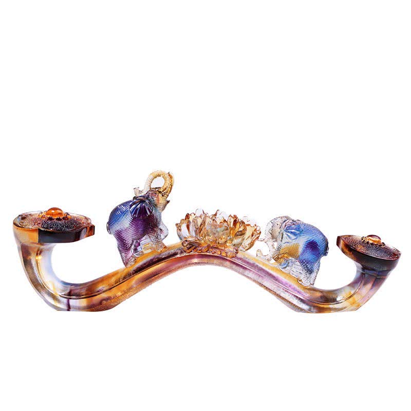 Figurine d'éléphant Ruyi en cristal Liuli faite à la main