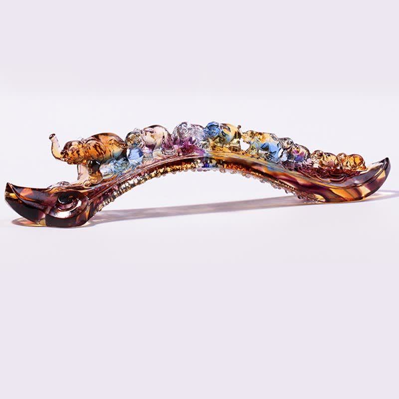 Figurine d'éléphant Ruyi en cristal Liuli faite à la main