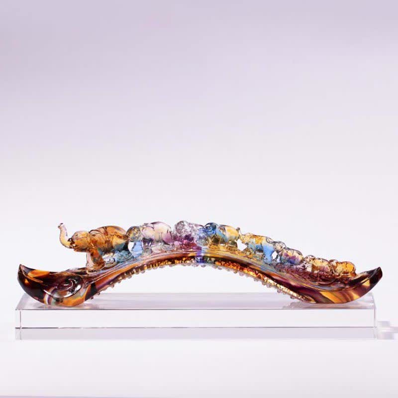 Figurine d'éléphant Ruyi en cristal Liuli faite à la main