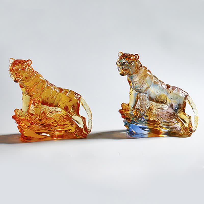 Tigre en cristal Liuli fait main | Décoration de protection