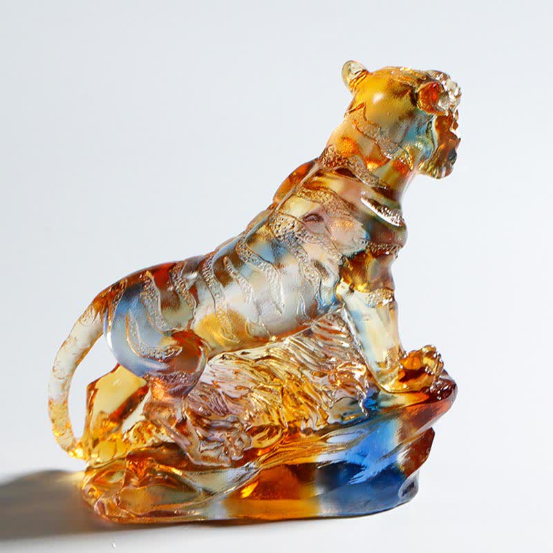 Tigre en cristal Liuli fait main | Décoration de protection