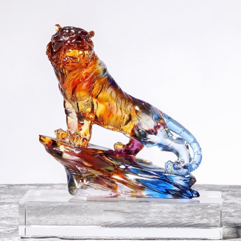 Tigre en cristal Liuli fait main | Décoration de protection