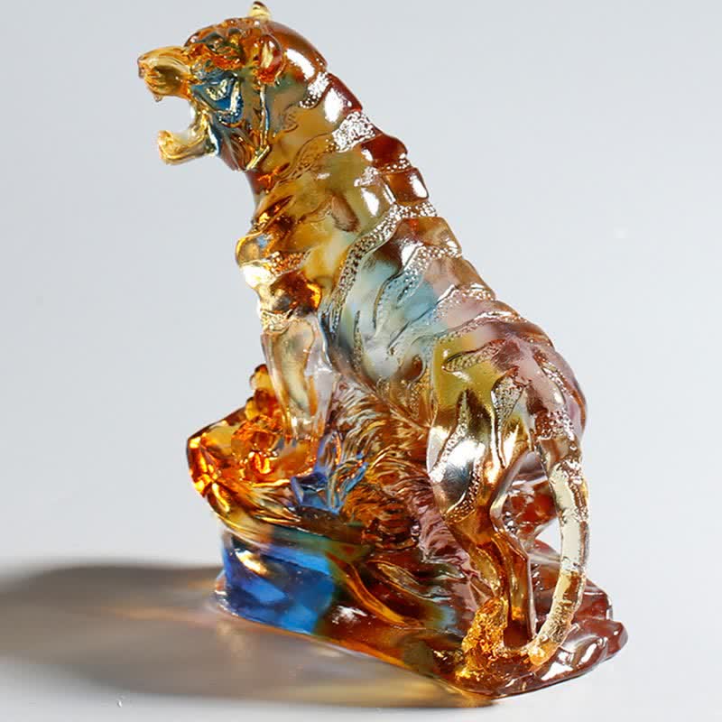Tigre en cristal Liuli fait main | Décoration de protection