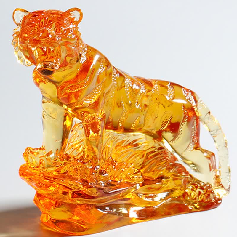 Tigre en cristal Liuli fait main | Décoration de protection