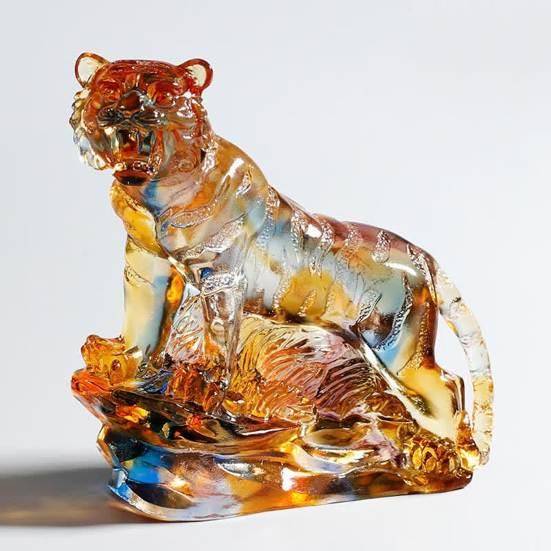 Tigre en cristal Liuli fait main | Décoration de protection