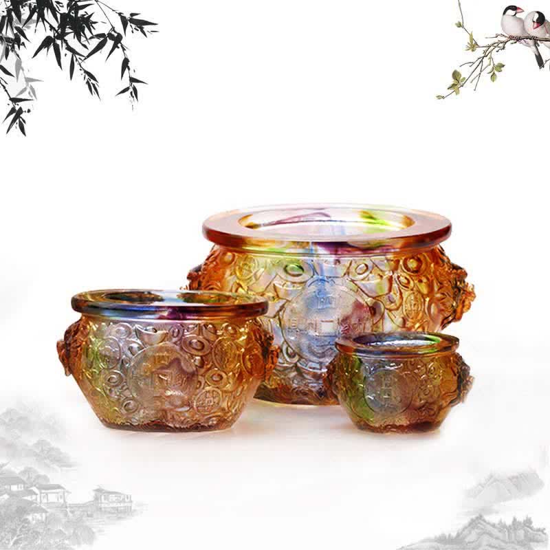 Bol en cristal Liuli fait main pour décoration d'intérieur zen