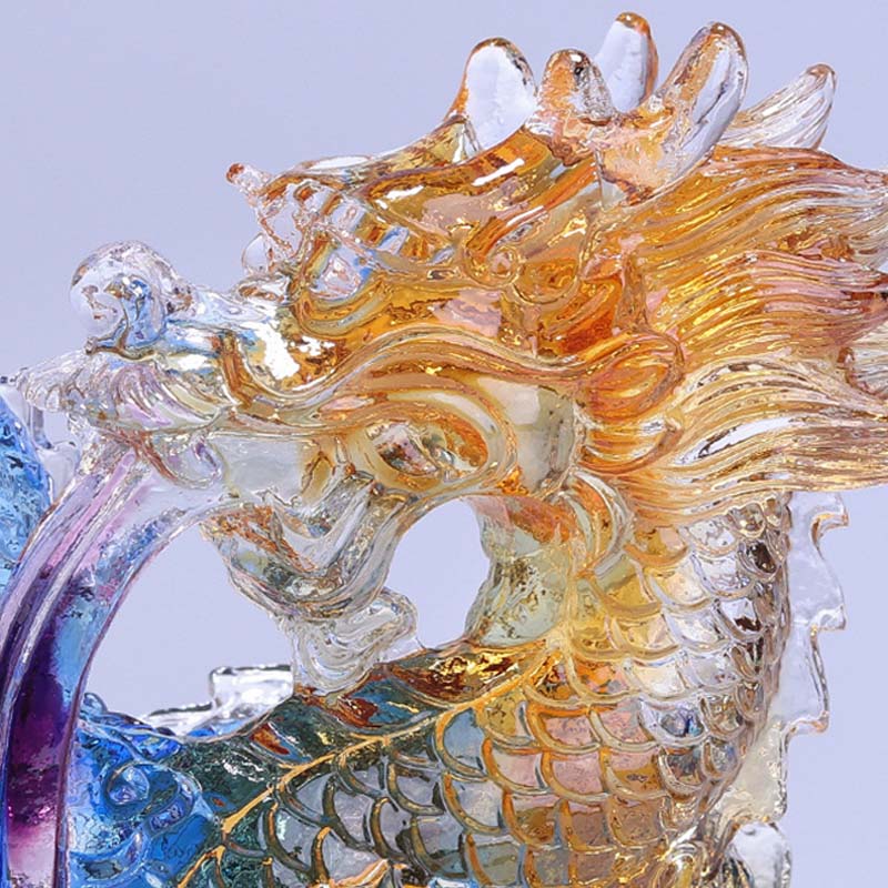 Pièce d'art en cristal de dragon Liuli faite à la main pour la protection