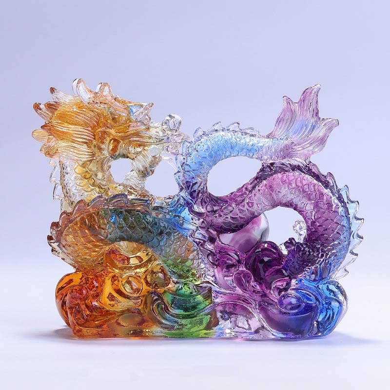 Pièce d'art en cristal de dragon Liuli faite à la main pour la protection