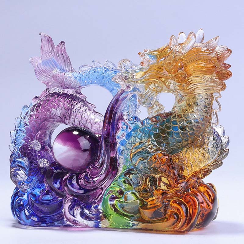 Pièce d'art en cristal de dragon Liuli faite à la main pour la protection