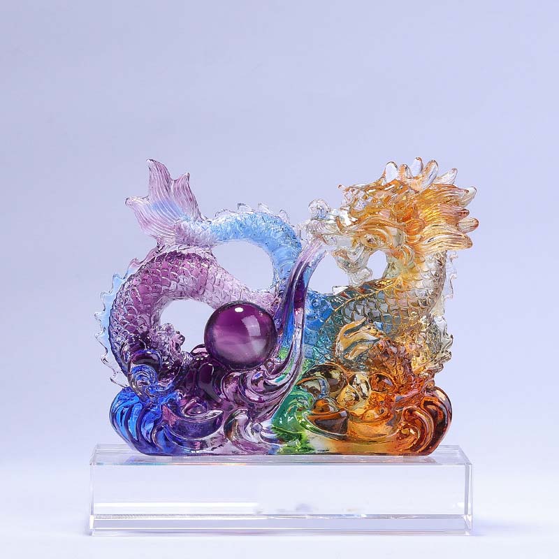 Pièce d'art en cristal de dragon Liuli faite à la main pour la protection