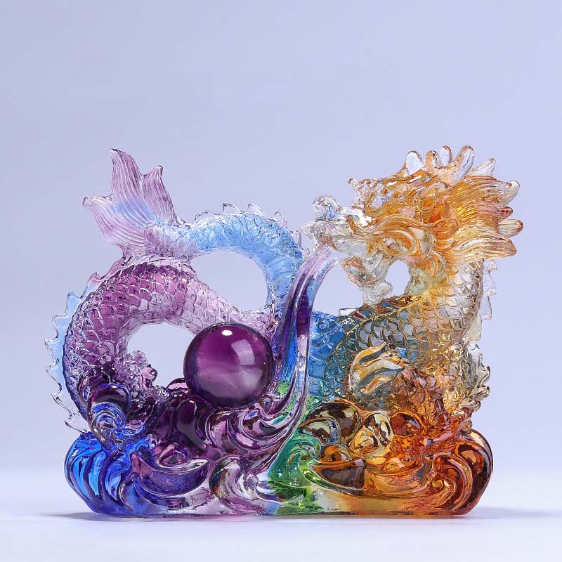 Pièce d'art en cristal de dragon Liuli faite à la main pour la protection