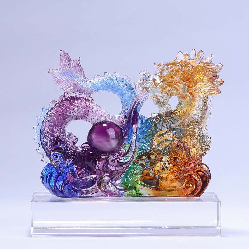 Pièce d'art en cristal de dragon Liuli faite à la main pour la protection