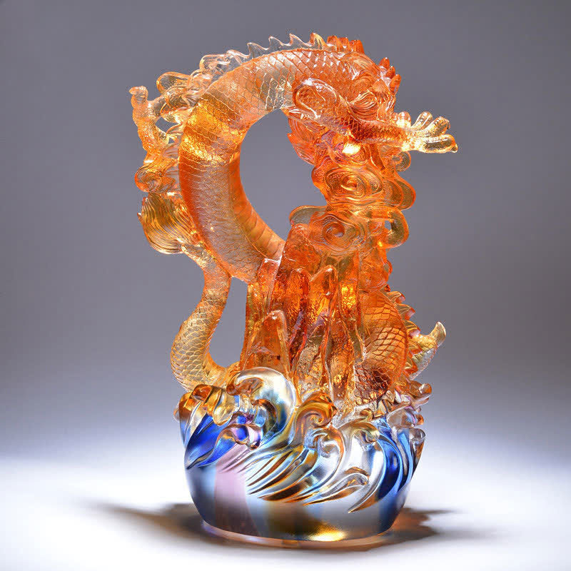 Art en cristal de dragon Liuli Feng Shui fait à la main pour le succès