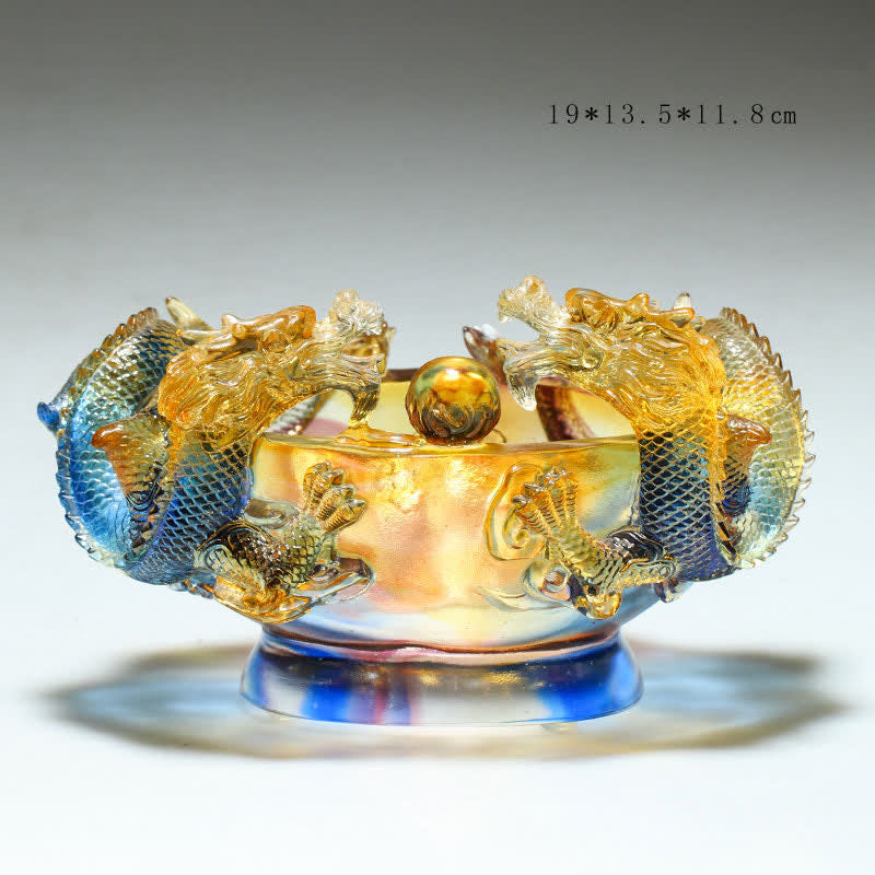 Statue de dragon Liuli Feng Shui faite à la main petite et moyenne