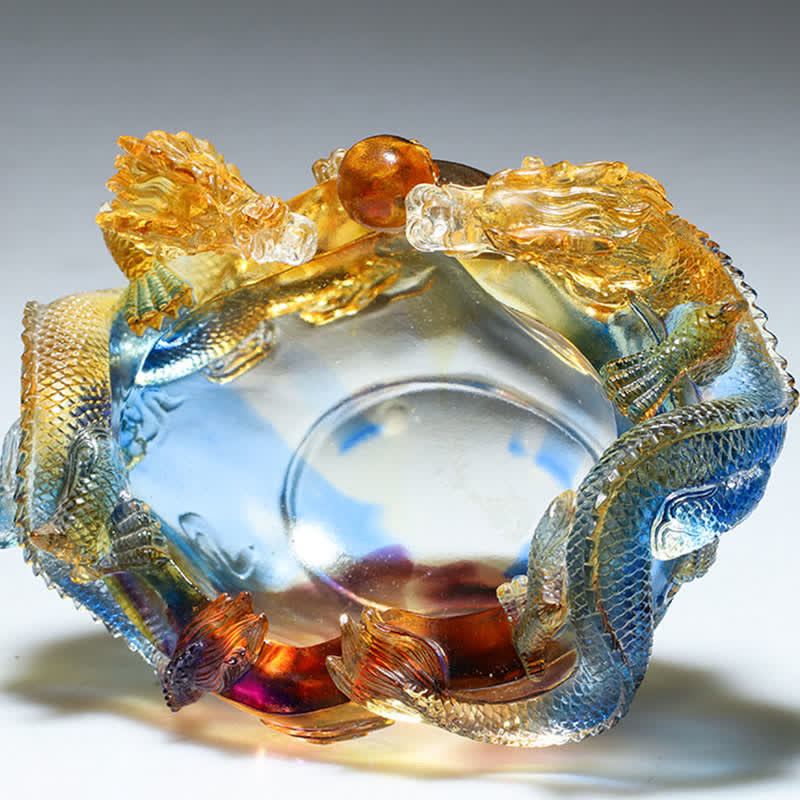 Statue de dragon Liuli Feng Shui faite à la main petite et moyenne