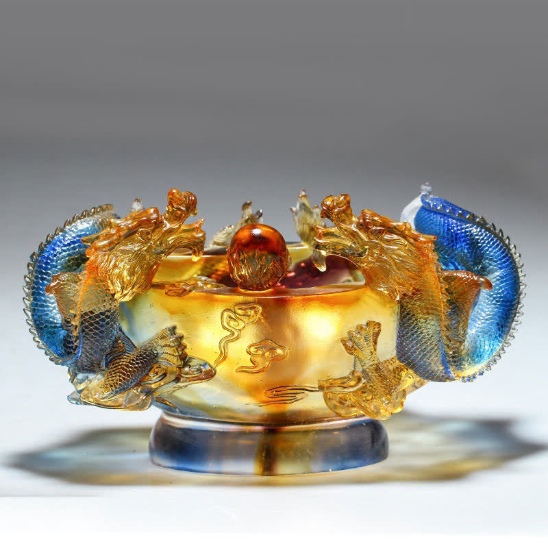 Statue de dragon Liuli Feng Shui faite à la main petite et moyenne