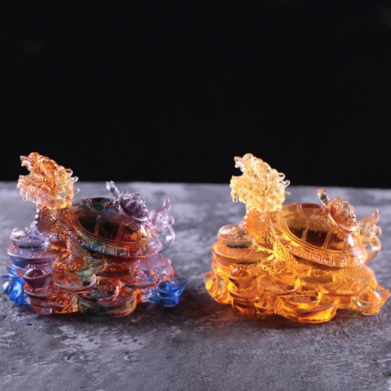 Pièce d'art Liuli Feng Shui Dragon Turtle faite à la main pour la chance