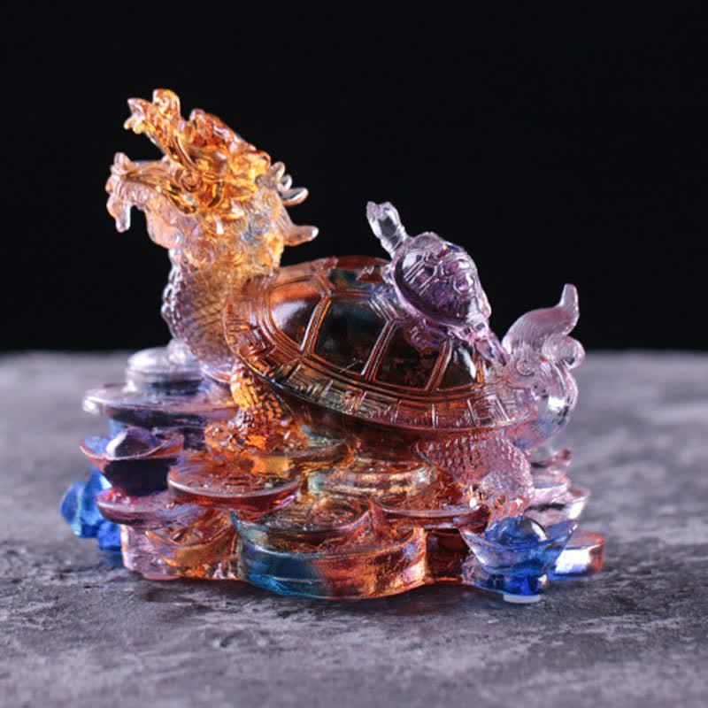 Pièce d'art Liuli Feng Shui Dragon Turtle faite à la main pour la chance