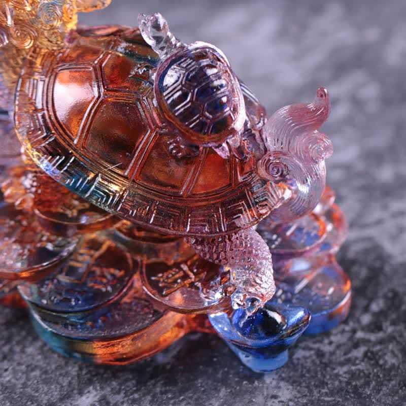 Pièce d'art Liuli Feng Shui Dragon Turtle faite à la main pour la chance