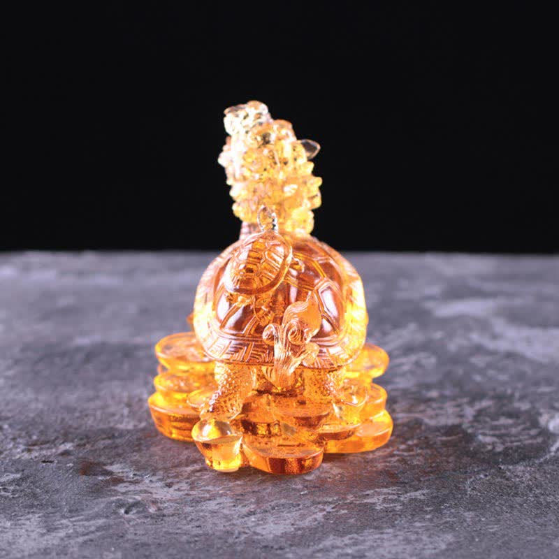 Pièce d'art Liuli Feng Shui Dragon Turtle faite à la main pour la chance