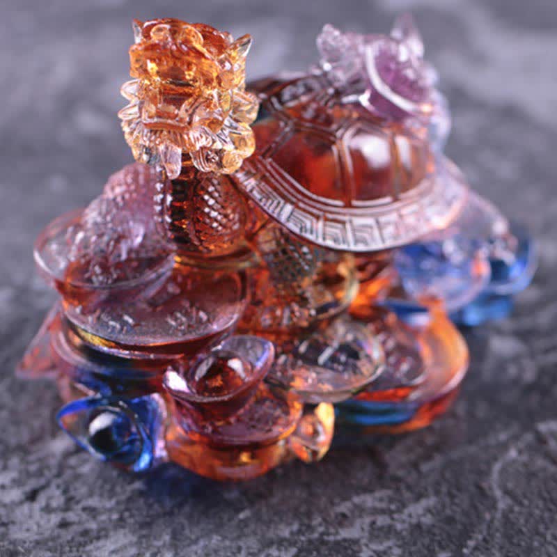 Pièce d'art Liuli Feng Shui Dragon Turtle faite à la main pour la chance
