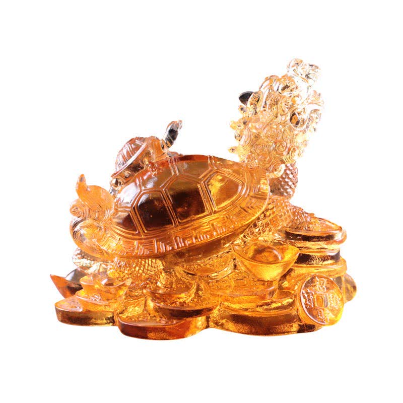 Pièce d'art Liuli Feng Shui Dragon Turtle faite à la main pour la chance