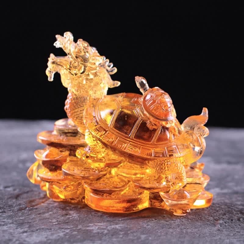 Pièce d'art Liuli Feng Shui Dragon Turtle faite à la main pour la chance