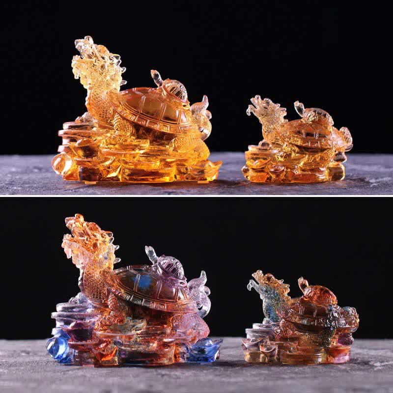 Pièce d'art Liuli Feng Shui Dragon Turtle faite à la main pour la chance