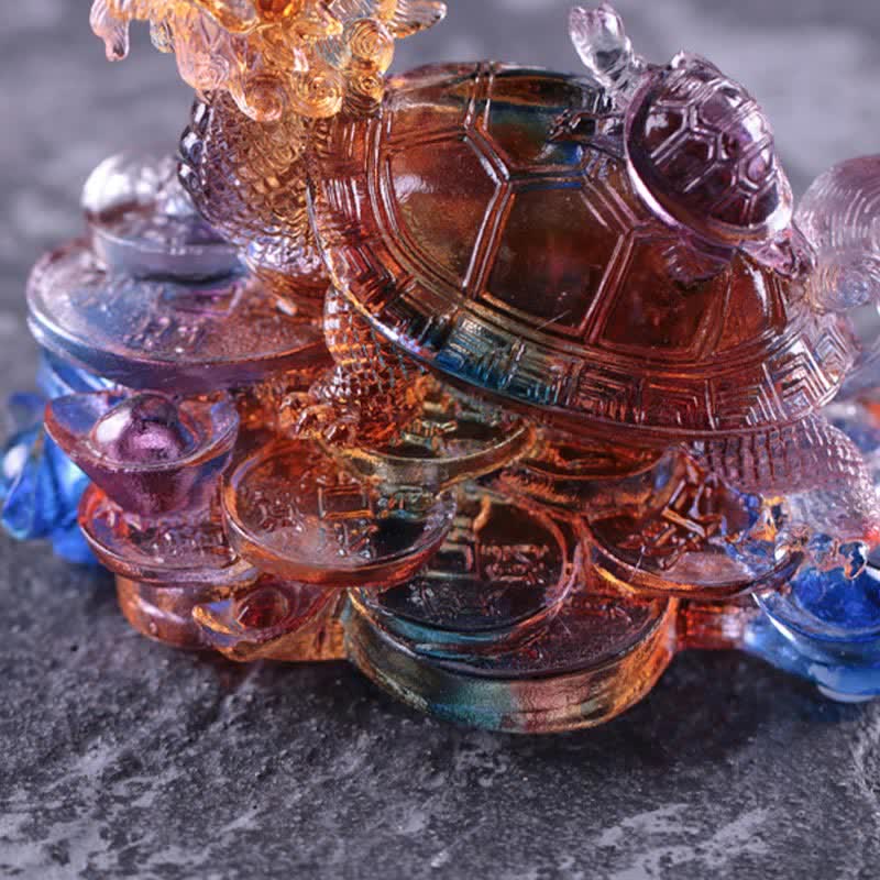 Pièce d'art Liuli Feng Shui Dragon Turtle faite à la main pour la chance