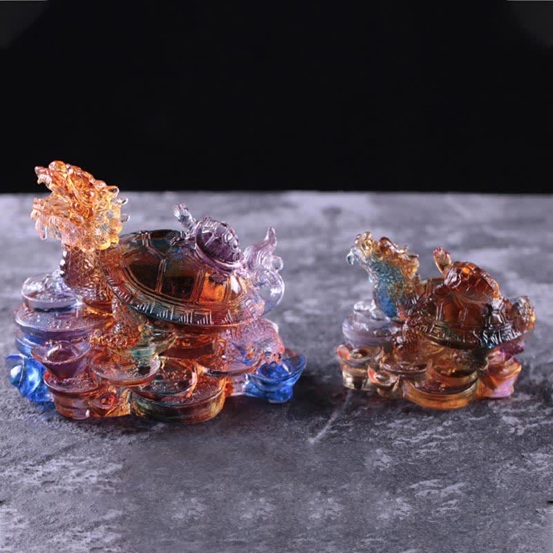 Pièce d'art Liuli Feng Shui Dragon Turtle faite à la main pour la chance
