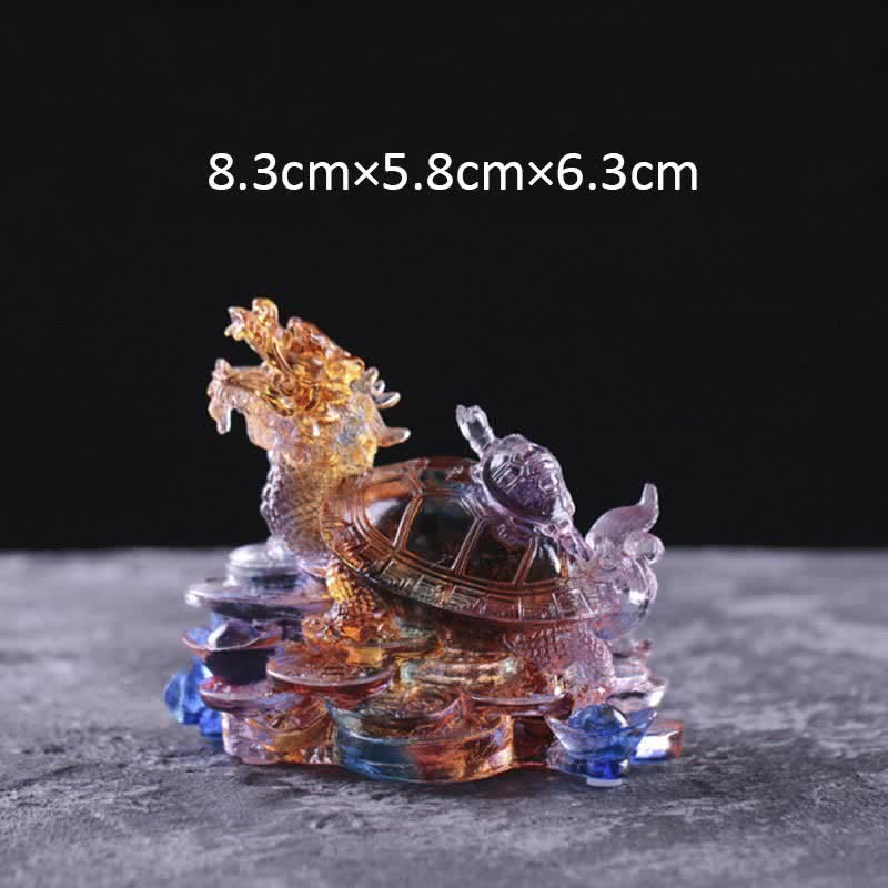 Pièce d'art Liuli Feng Shui Dragon Turtle faite à la main pour la chance