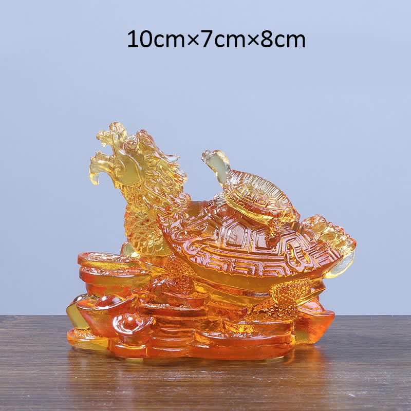 Pièce d'art Liuli Feng Shui Dragon Turtle faite à la main pour la chance