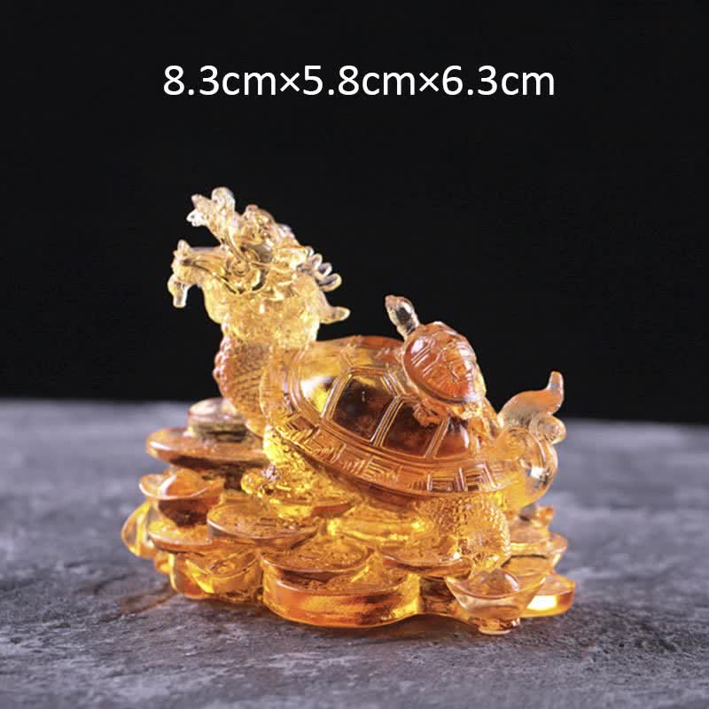 Pièce d'art Liuli Feng Shui Dragon Turtle faite à la main pour la chance