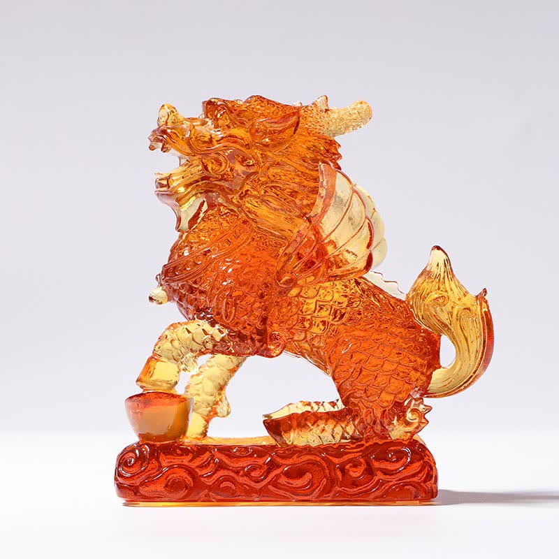 Pièce d’art en cristal Liuli Feng Shui Kirin faite à la main