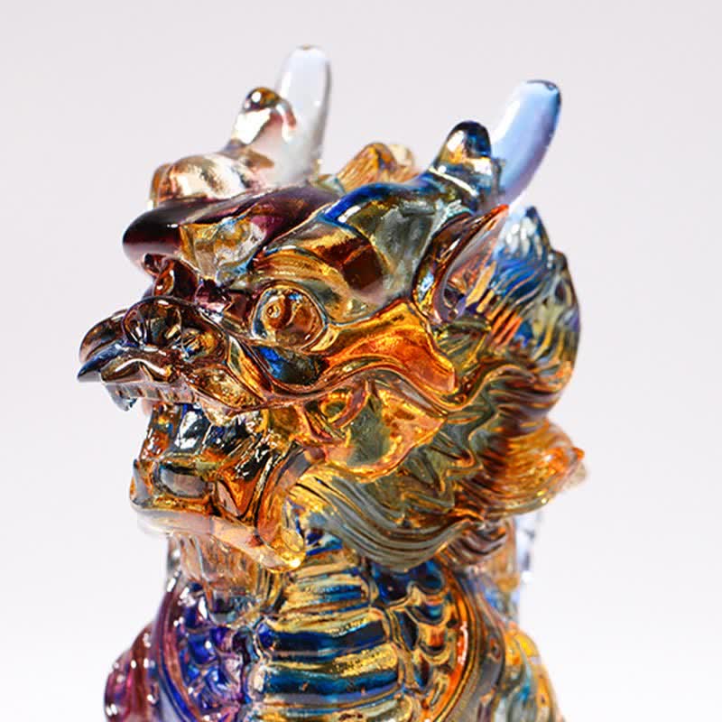 Pièce d’art en cristal Liuli Feng Shui Kirin faite à la main