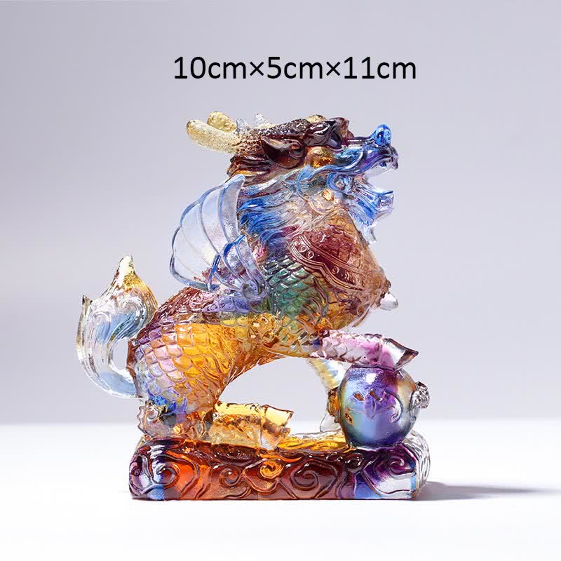 Pièce d’art en cristal Liuli Feng Shui Kirin faite à la main