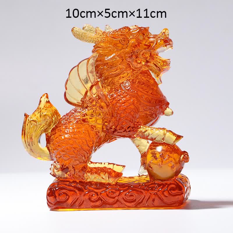 Pièce d’art en cristal Liuli Feng Shui Kirin faite à la main