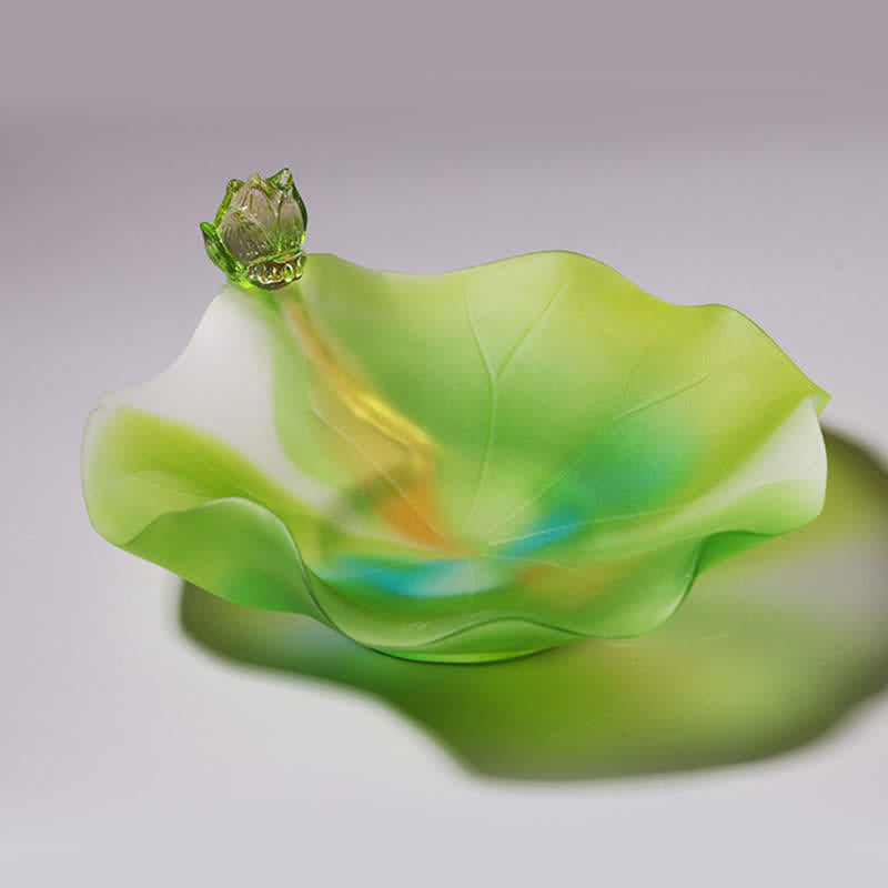 Pièce d'art en cristal de lotus Liuli Feng Shui faite à la main