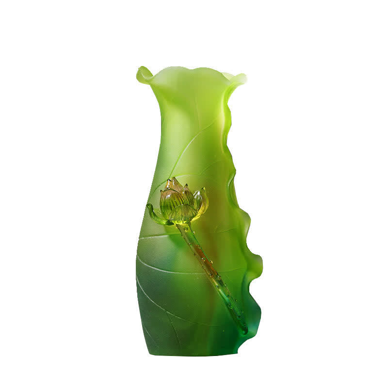 Pièce d'art en cristal de lotus Liuli Feng Shui faite à la main
