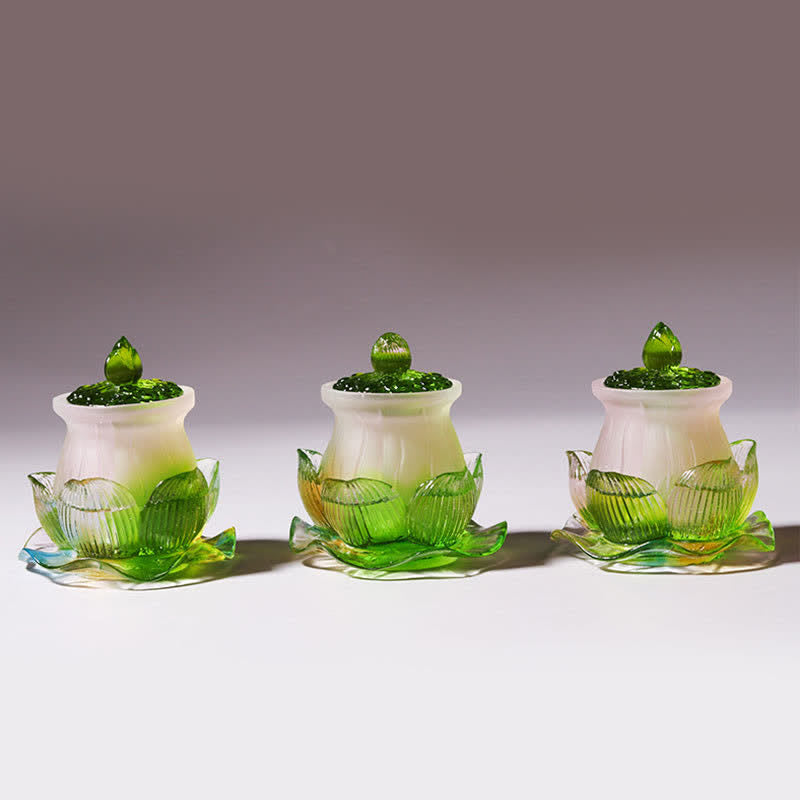 Pièce d'art en cristal de lotus Liuli Feng Shui faite à la main