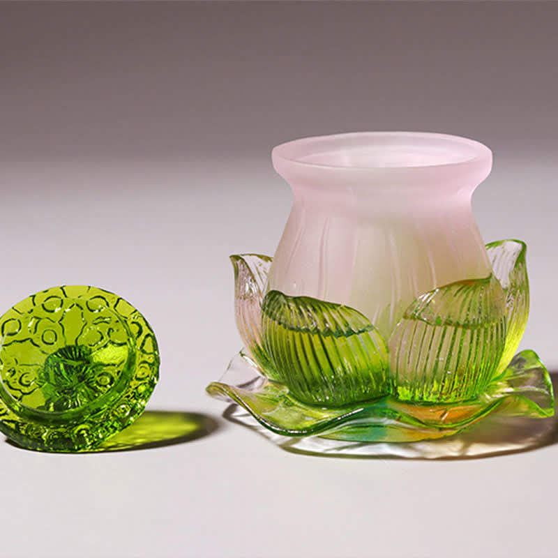 Pièce d'art en cristal de lotus Liuli Feng Shui faite à la main