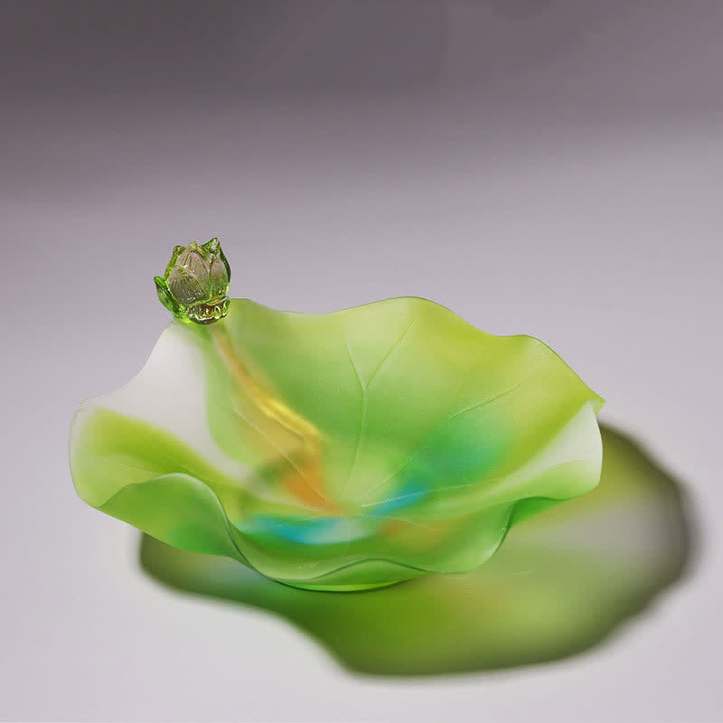 Pièce d'art en cristal de lotus Liuli Feng Shui faite à la main